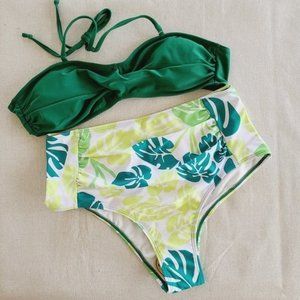 Beachsissi Women's XL Twist Front Leaf High Waist Tropical Bikini Set